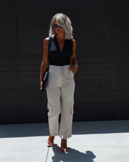 Katiana Drawstring Linen Cargo Pants - Ecru - SALE | VICI