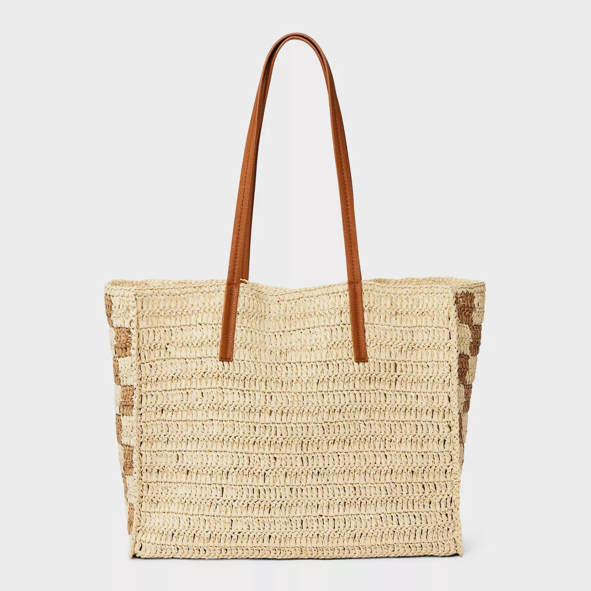 Straw Packable Checker Boxy Tote Handbag - Universal Thread™ Beige | Target