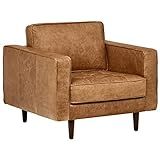 Amazon Brand – Rivet Aiden Mid-Century Modern Tufted Leather Accent Chair, 35.4"W, Cognac | Amazon (US)