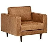 Amazon Brand – Rivet Aiden Mid-Century Modern Tufted Leather Accent Chair, 35.4"W, Cognac | Amazon (US)