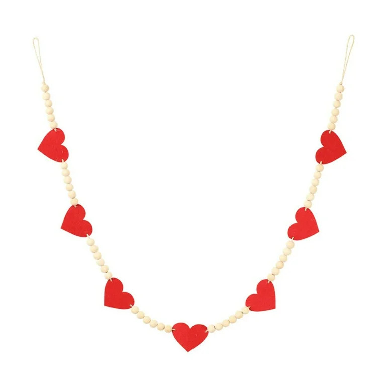 Valentines Day Red Heart Garland with Wood Plaques Beads Home Wall Office Decor - Walmart.com | Walmart (US)