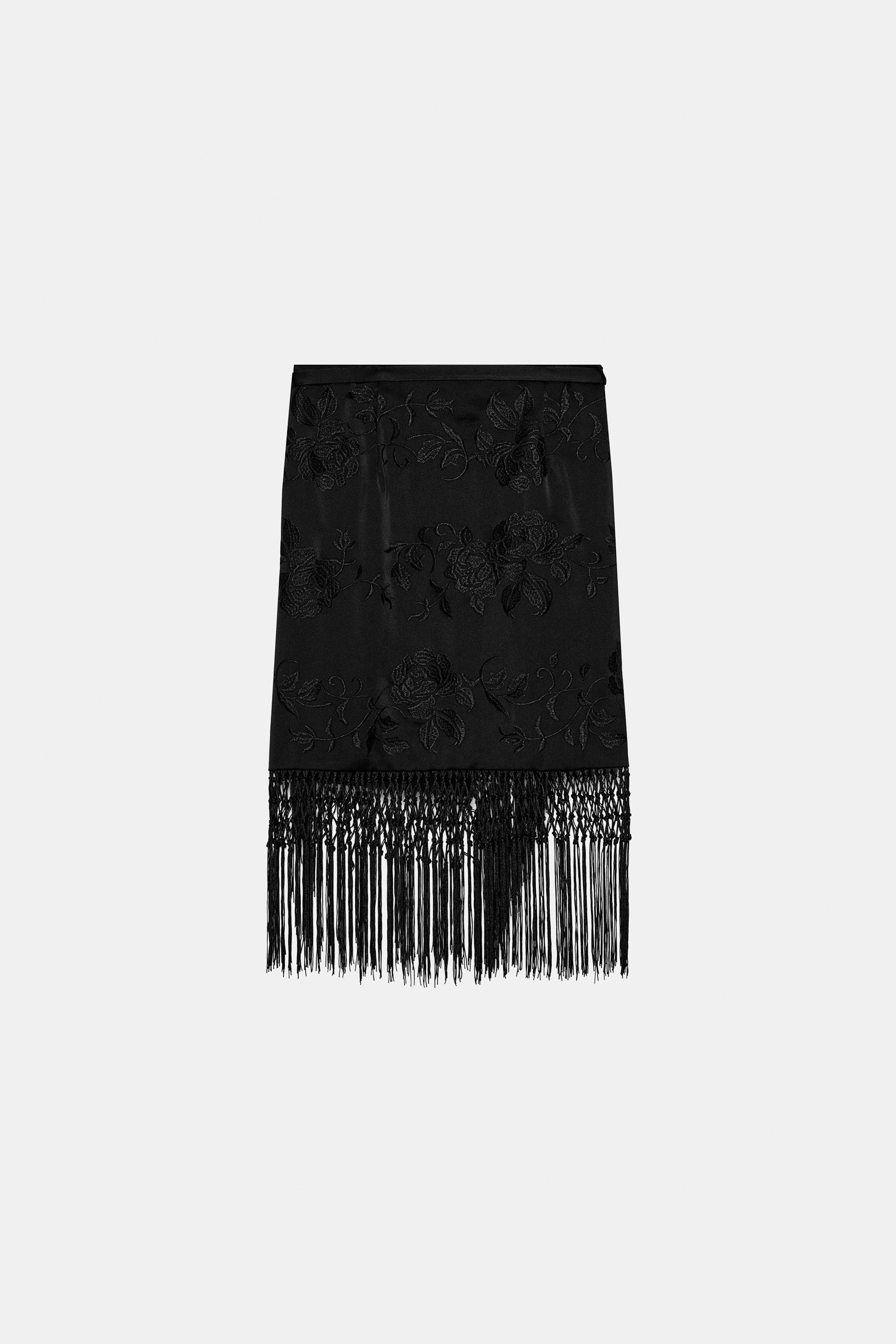 ZW COLLECTION EMBROIDERED FRINGE SKIRT | Zara US