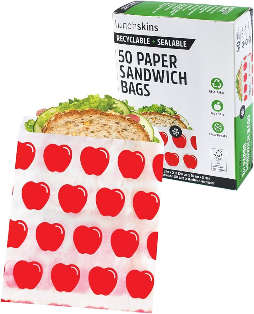 Lunchskins Recyclable & Sealable Food Storage Sandwich Bags Apple, 50 count | Amazon (US)