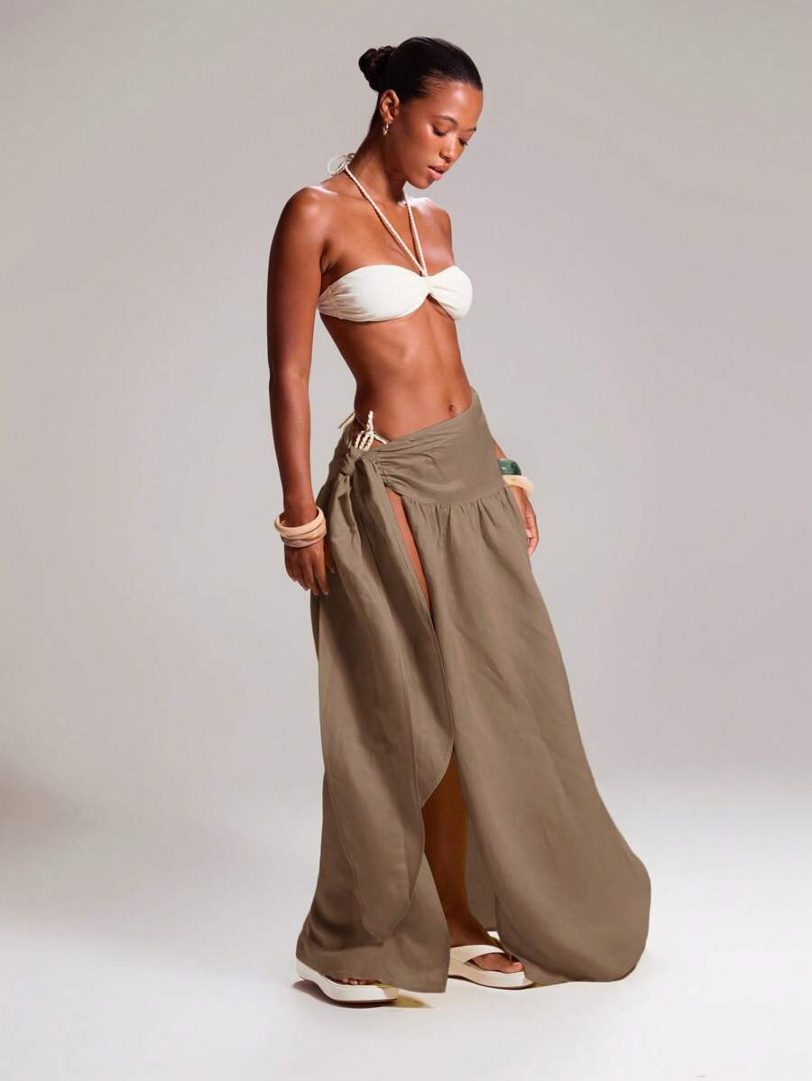 MUSERA Tie Side Low Rise Maxi Skirt Cover Up Ibiza Sexy Vacation Holiday Spring Summer Festival B... | SHEIN