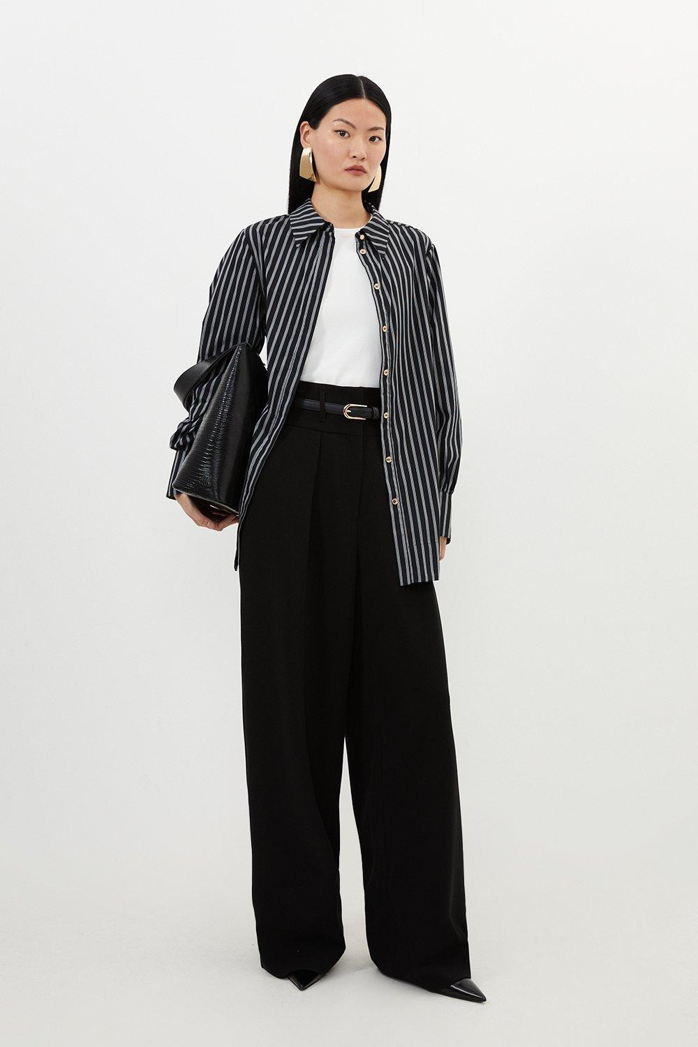 Compact Stretch Essential Tailored High Waist Wide Leg Trouser | Karen Millen UK + IE + DE + NL