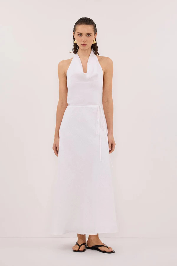 HAYLEE WHITE SLEEVELESS LINEN COWL DRESS | DISSH