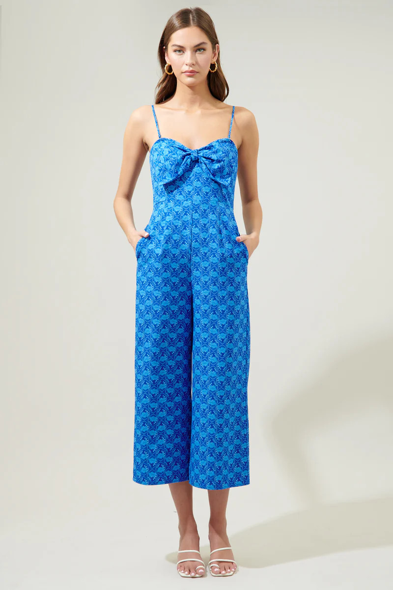 Driftwood Floral Caruso Bow Tie Cropped Jumpsuit | Sugarlips