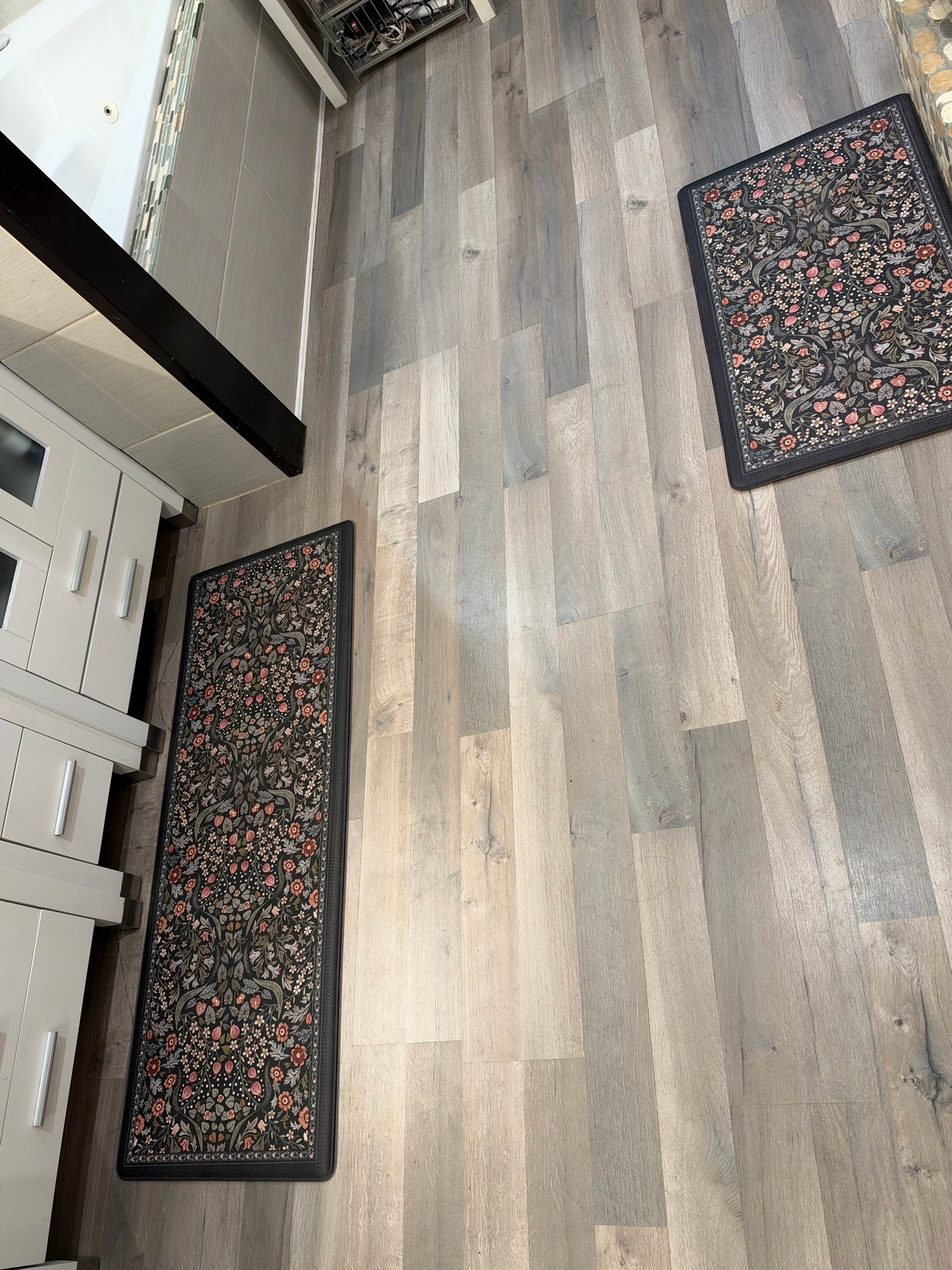 Kitchen mats that I use in our master bathroom. The design is gorgeous, they’re non-slip, washable and waterproof. The set comes in different sizes

#LTKHome #LTKSaleAlert #LTKmomlife