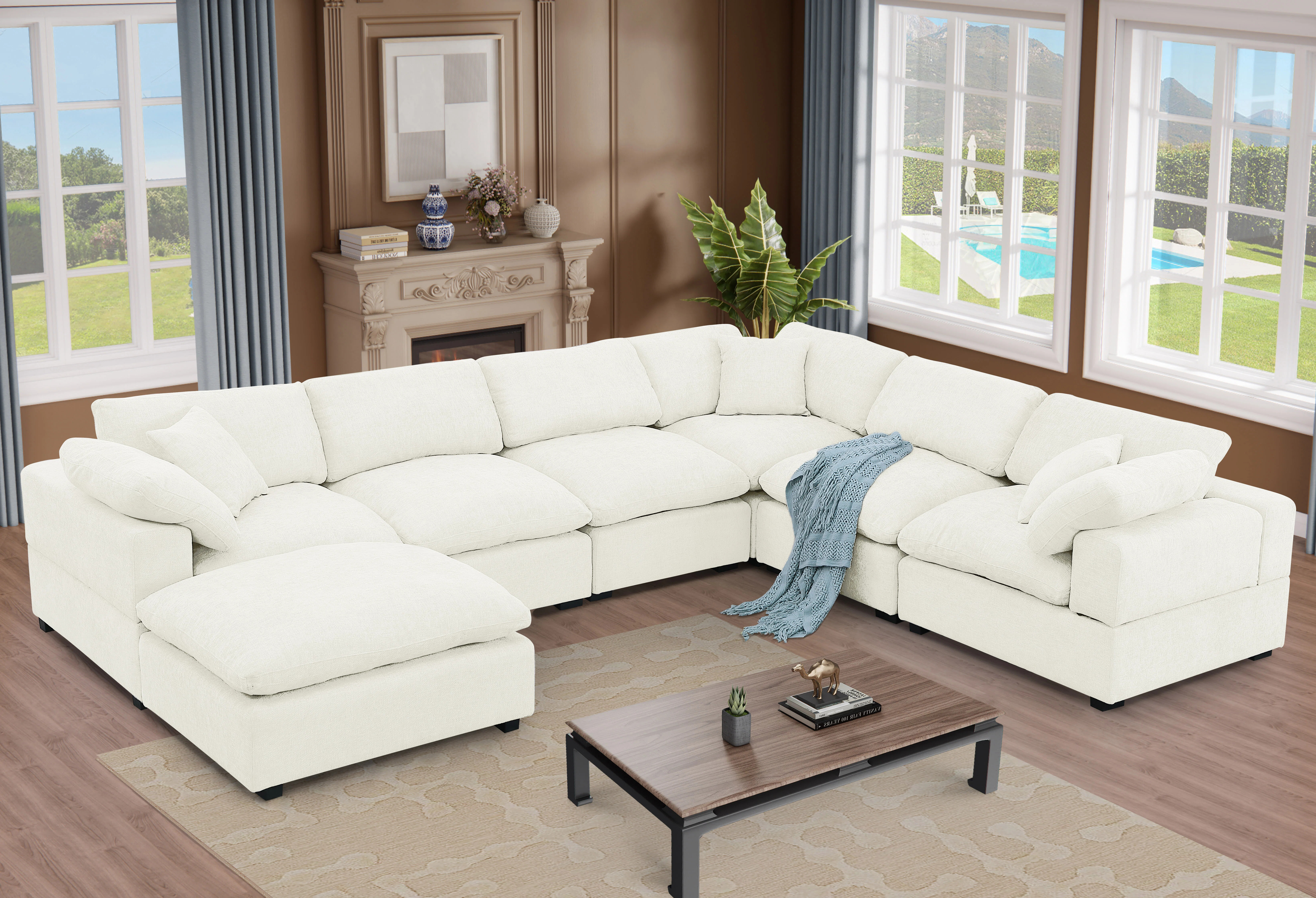Vivianna 7- Piece Comfy Reversible Corner Sectional Sofa Couch With Ottoman | Wayfair North America