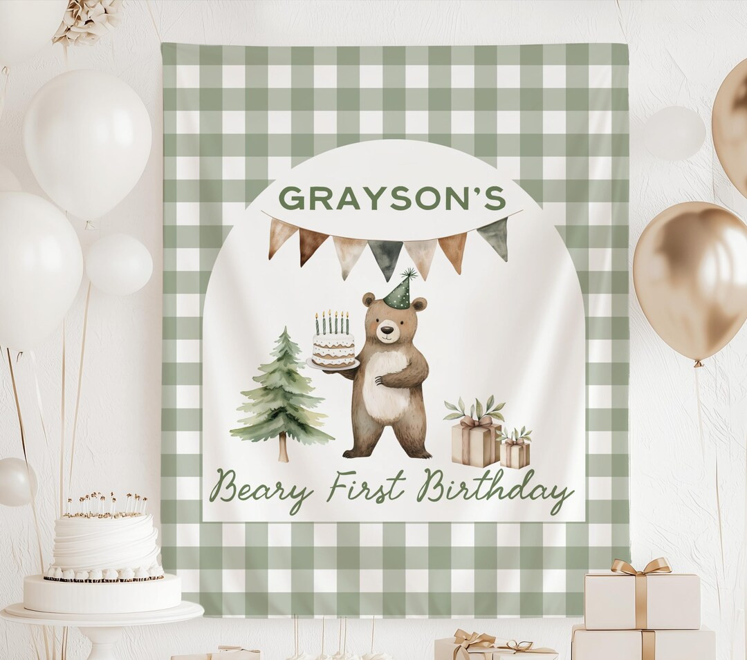 Beary First Birthday Backdrop Woodland 1st Birthday Banner Beary 1st Birthday Banner Woodland Fir... | Etsy (US)