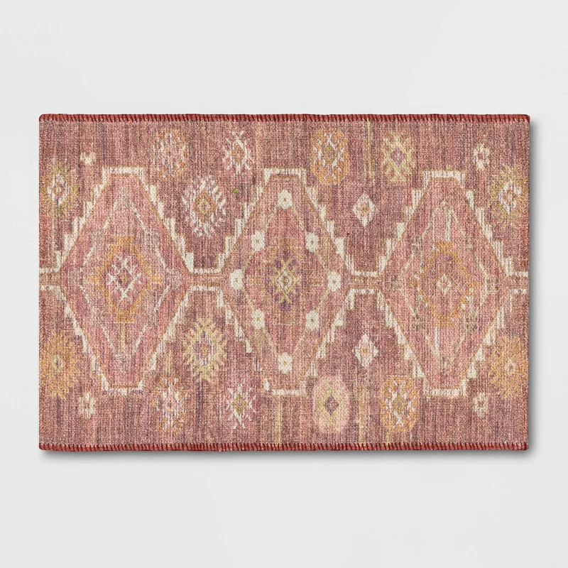 Southbury Washable Printed Diamond Persian Style Rug Rust - Threshold™ | Target