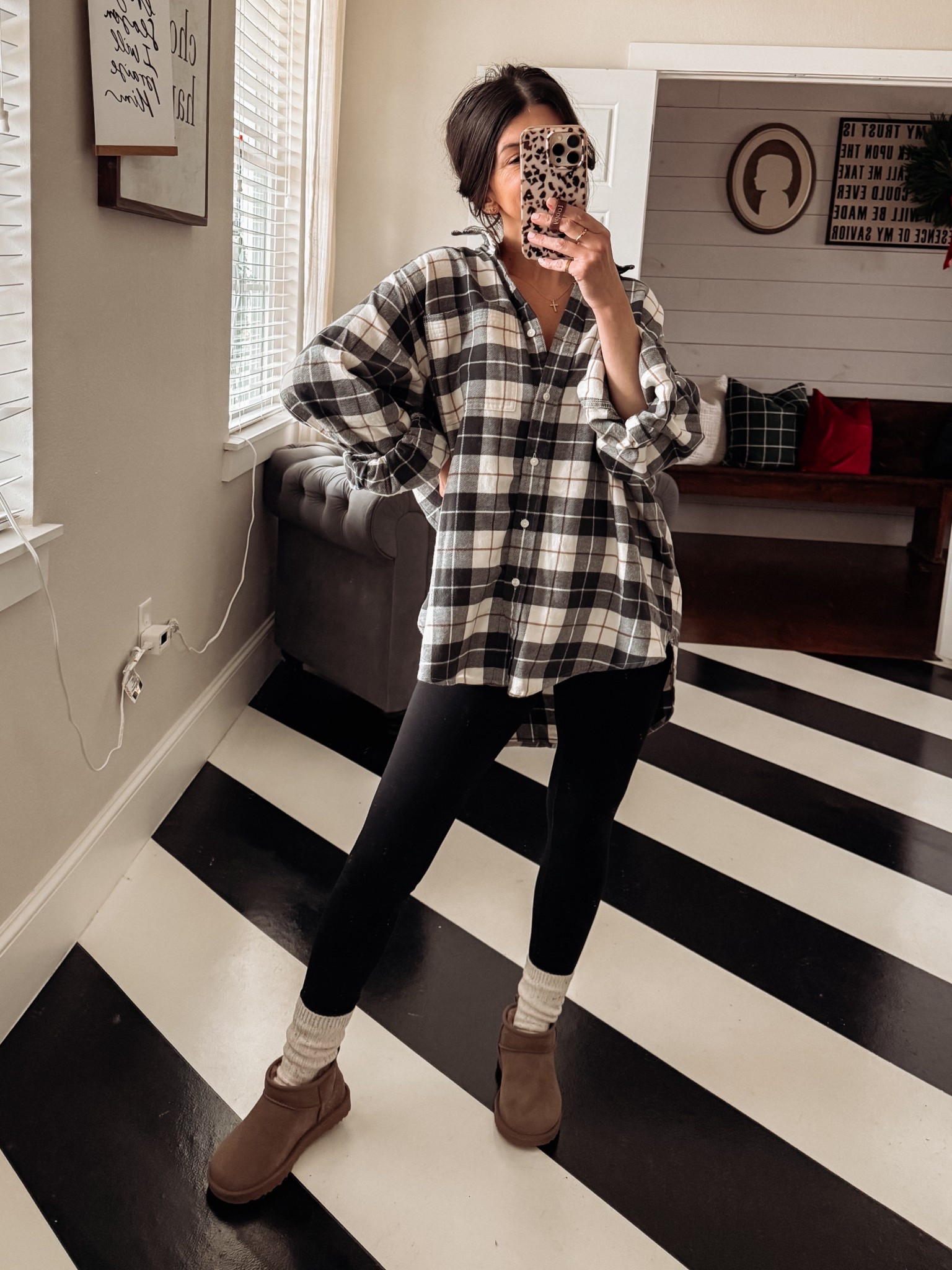 comfy cozy outfit! 
Small in flannel button down; oversized
Xs in leggings; tts
6 in ugg minis; tts

#LTKSaleAlert #LTKdayinmylife #LTKmomlife