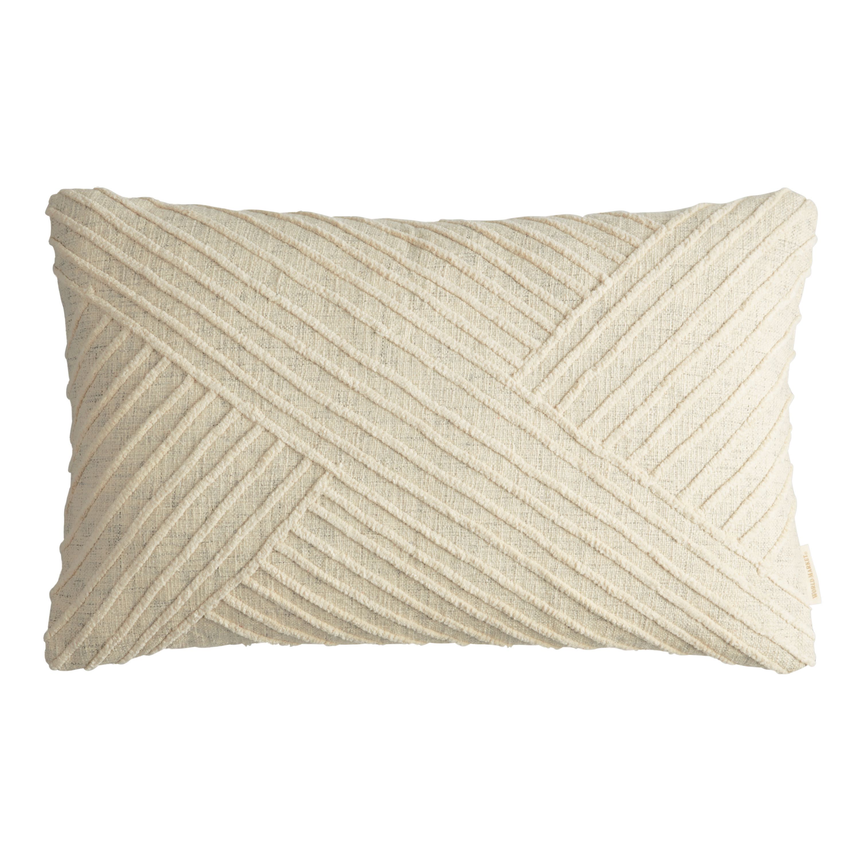 Oversized Ivory Angled Stripe Lumbar Pillow | World Market