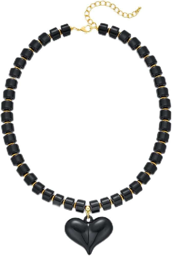 Amber Acrylic Chunky Heart Penadnt Necklace for Women Exaggerated Statement Puff Heart Choker Nec... | Amazon (US)