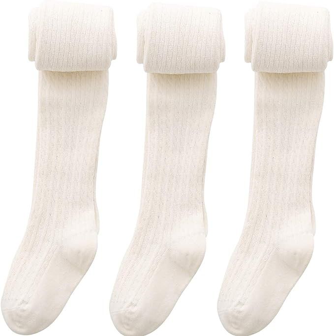 vanberfia Baby Girls Tights Cable Knit Leggings Stockings Cotton 3 Pack Pantyhose Infants Toddler... | Amazon (US)