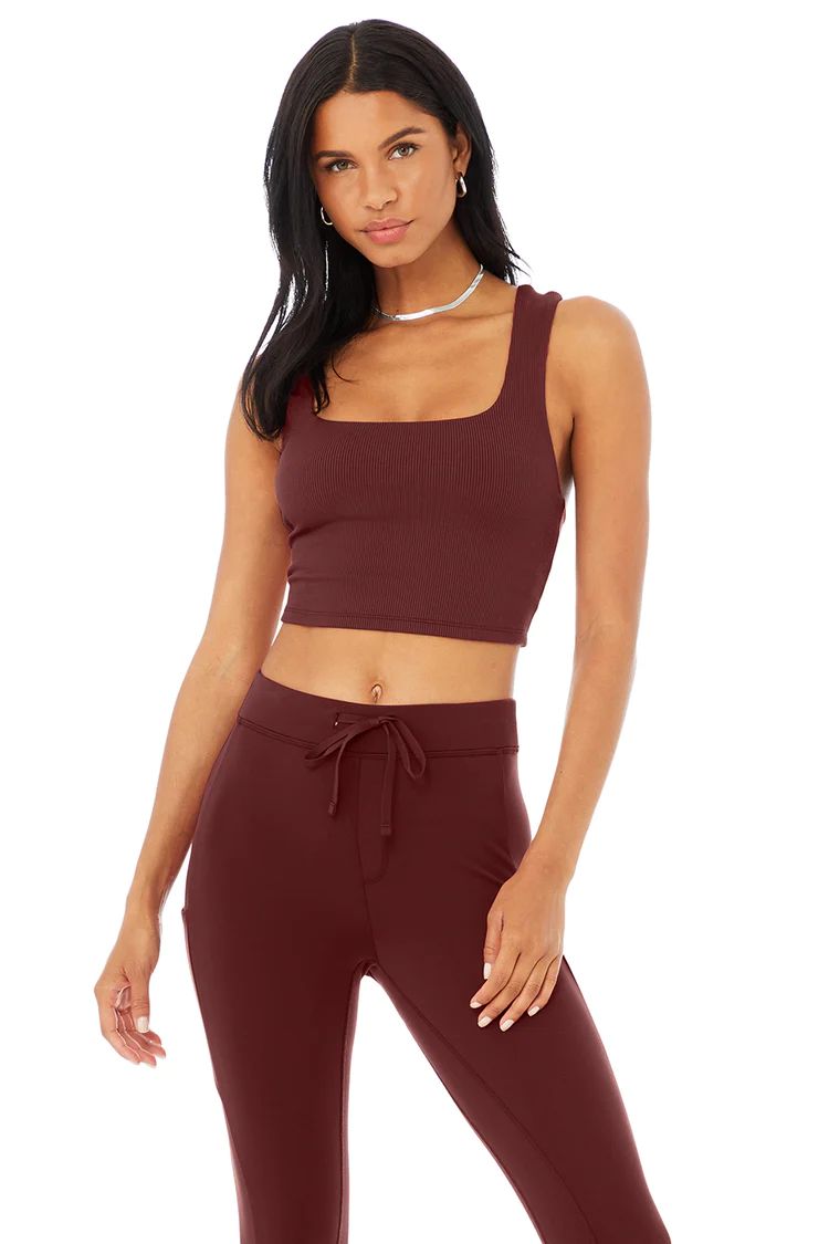 Alosoft Ribbed Chic Bra Tank - Cranberry | Alo Yoga