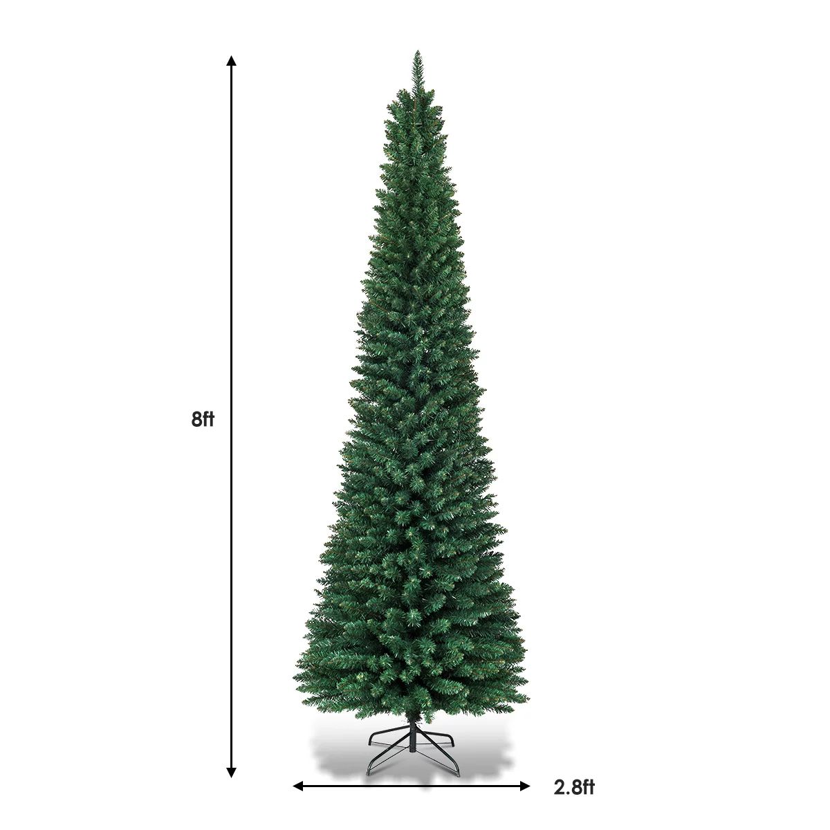Gymax 8Ft PVC Artificial Pencil Christmas Tree Green Slim w/ Stand Home Holiday Decor - Walmart.c... | Walmart (US)