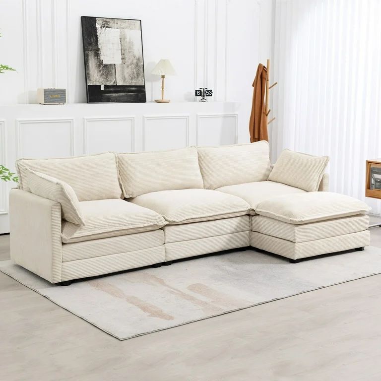 JUSTLET Sectional Sofa with Ottoman, Small L Shaped Free Combination Corduroy Couch Furniture Set... | Walmart (US)