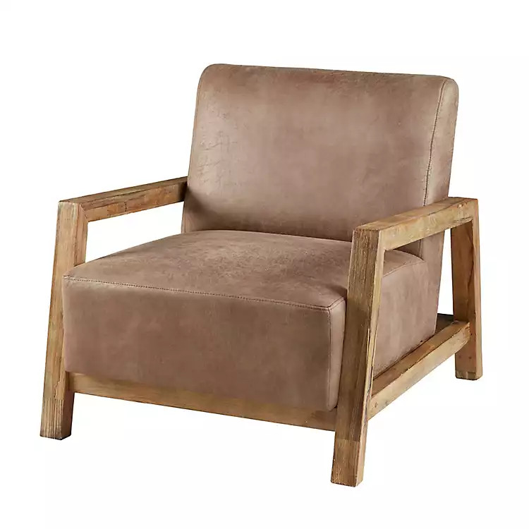 Tan Leather and Wooden Easton Accent Chair | Kirkland's Home