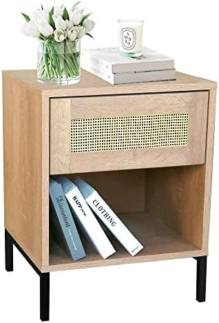 INHABIT UNION Rattan Nightstand with Drawer Bed SideTable Wood Finish Matte Accents with Storage ... | Amazon (US)
