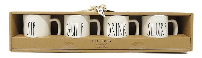 Rae Dunn By Magenta 4 Piece SIP/GULP/DRINK/SLURP Ceramic LL Espresso Mug Box Set | Amazon (US)