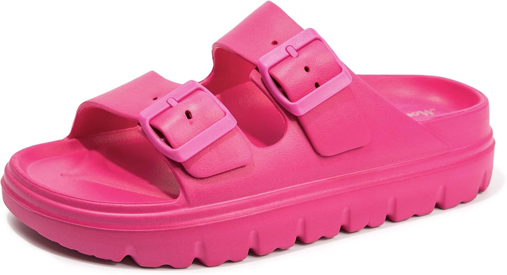 FUNKYMONKEY Women's Comfort Slides Double Buckle Adjustable Plastics Flat Sandals | Amazon (US)