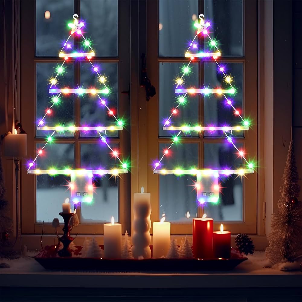 2 PCS Christmas Lights Decoration, 2.43 ft LED Christmas Ladder Tree Window Lights Christmas Ladd... | Amazon (US)