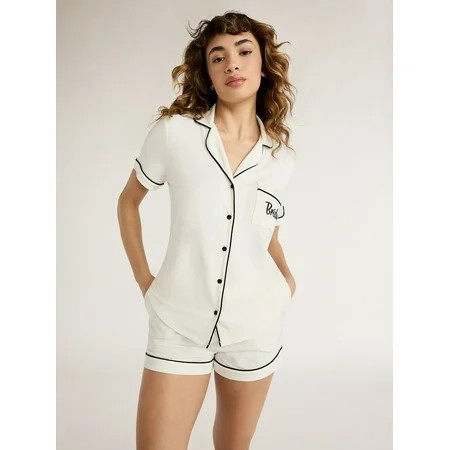 Joyspun Women s Dreamy Soft Collection Notch Collar Top and Shorts Pajama Set 2-Piece Sizes XS-3X | Walmart (US)