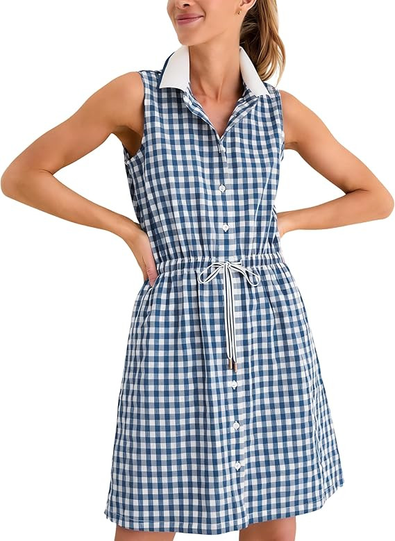 Shiyifa Womens Gingham Polo Dress Summer Sleeveless Plaid Midi Dresses Casual Button Down Golf Te... | Amazon (US)