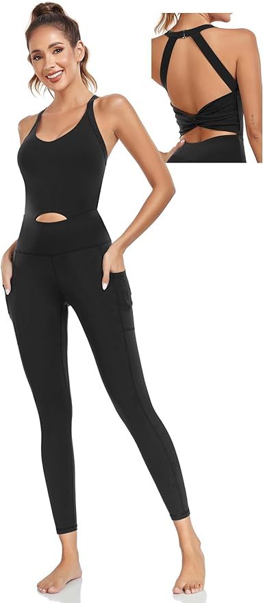 Women's Athletic Yoga Jumpsuits Workout Bodycon Rompers Playsuit with Tank Tops Leggings & Bra | Amazon (US)