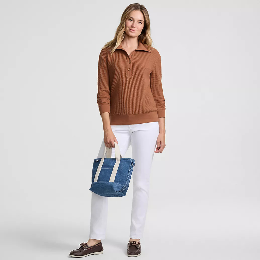 Women's Long Sleeve Waffle Button Up Henley | Lands' End (US)