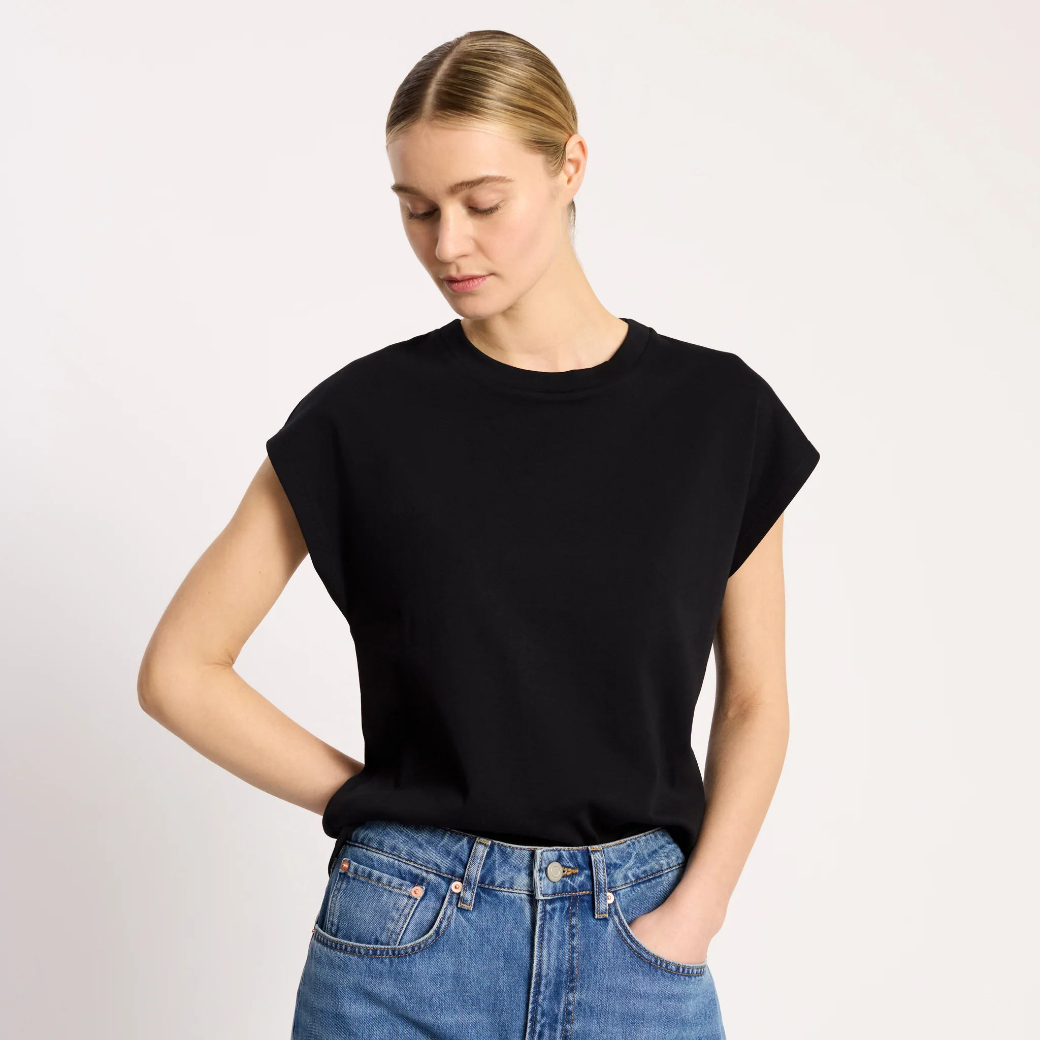Black Cap Sleeve T Shirt | Albaray