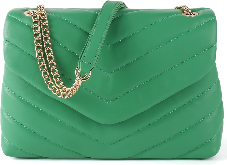 Quilted Crossbody Bag for Women, Soft Vegan Chevron Purses, Trendy Shoulder Handbags with Flap | Amazon (US)