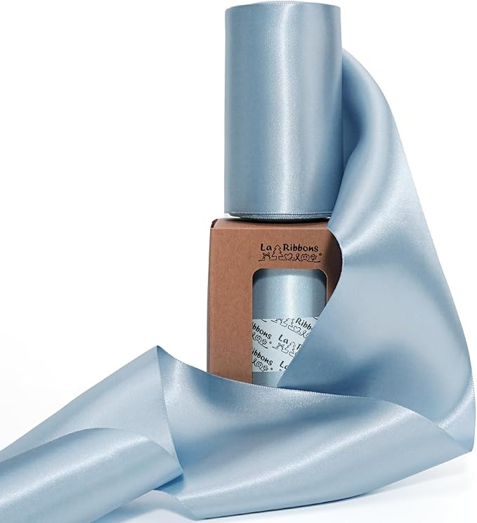 LaRibbons Light Blue Satin Ribbon 4 Inch 10 Yards Double Faced Luxury Baby Blue Silk Ribbon for G... | Amazon (US)