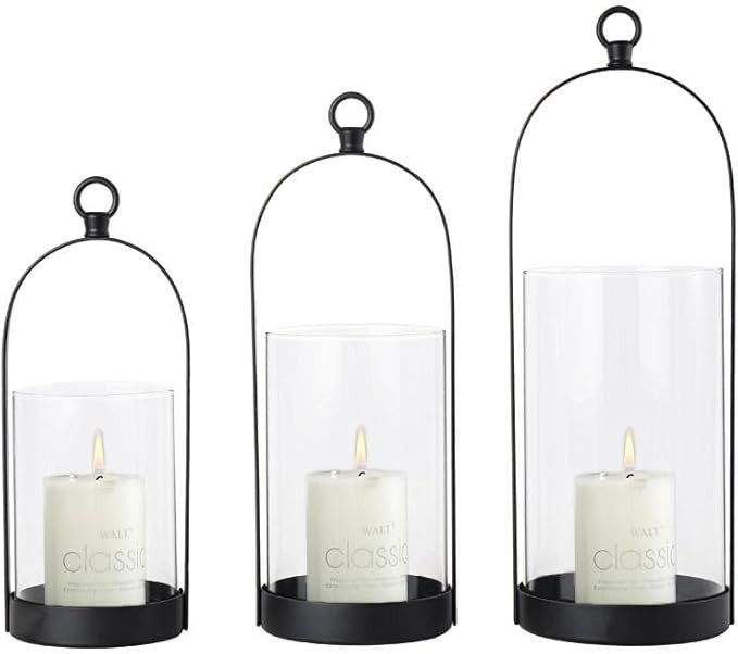 Denique Decorative Lanterns Candle Holder, Black Metal Candle Lanterns Set of 3, Hanging Lanterns... | Amazon (US)