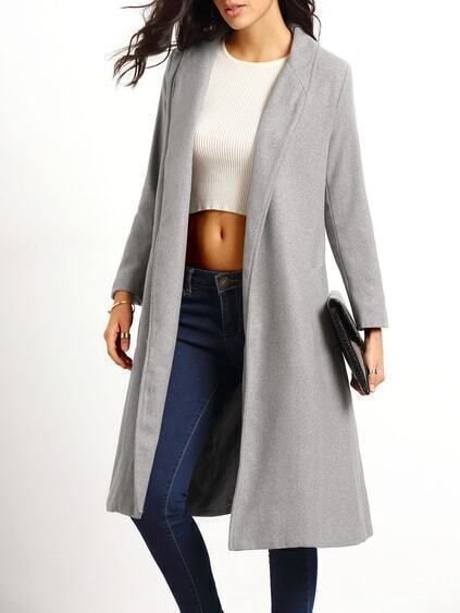 Lapel Pockets Long Grey Coat | Romwe