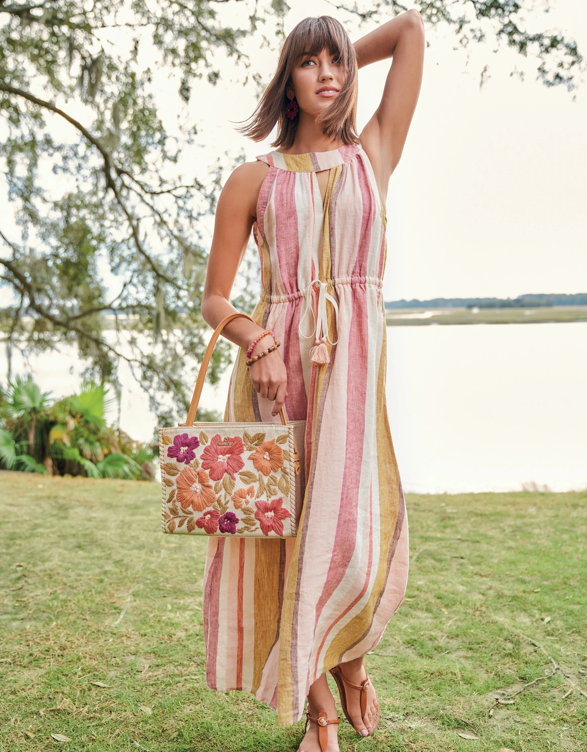Loretta Linen Midi Dress Callawassie Cabana Stripe | Spartina 449