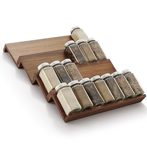 Tinamo Acacia Wooden Spice Rack Organizer for Cabinet, Pack 4, Walnut Color | Amazon (US)