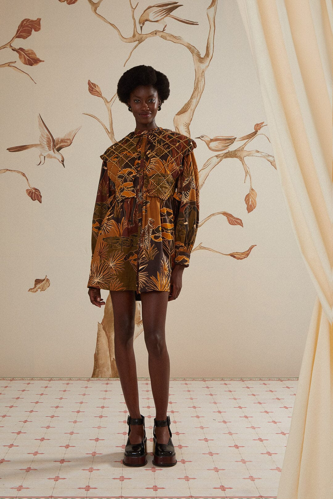 Savana Dream Caramel Matelasse Yoke Mini Dress | FarmRio (US)