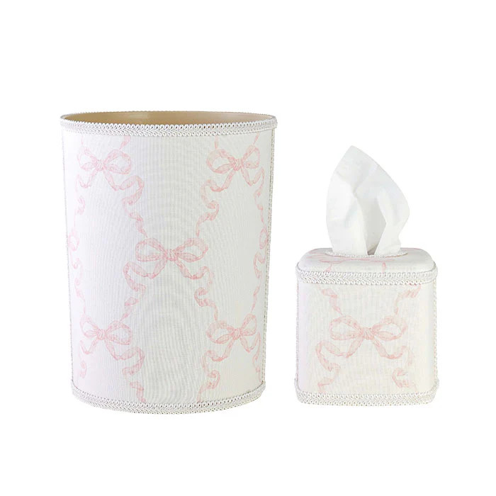 Margot Bow Wastebasket & Tissue Holder Set in Blush | Caitlin Wilson Design