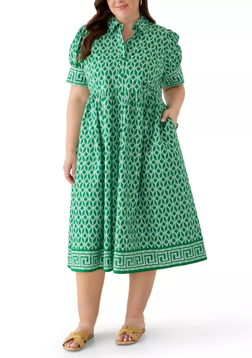 Plus Size Short Sleeve Button Front Midi Shirt Dress | Belk