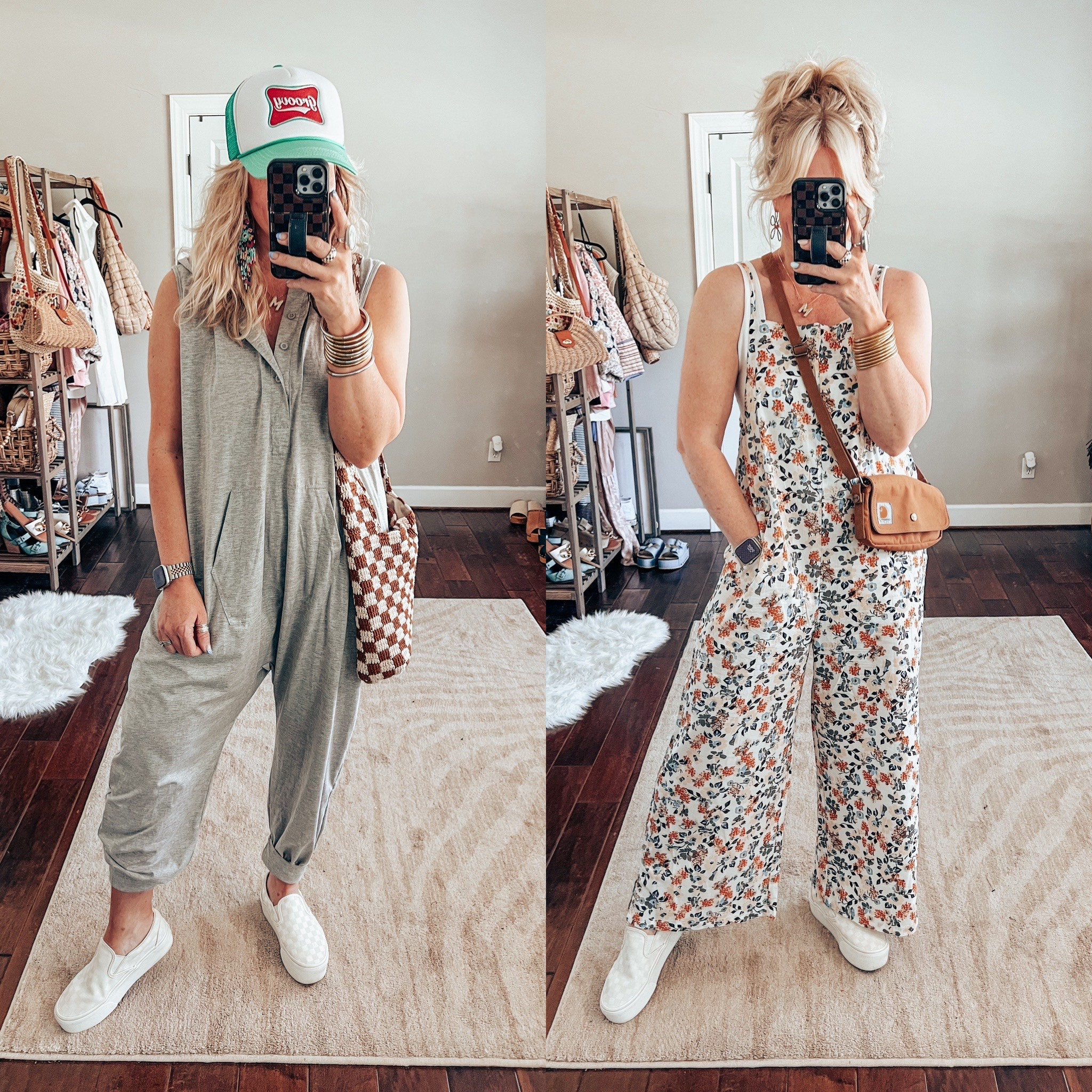 These jumpsuits are so cute and comfy! Perfect for spring and summer! 
I’m wearing a medium in both. 
I sized down in the vans


#LTKFindsUnder50 #LTKStyleTip #LTKOver40