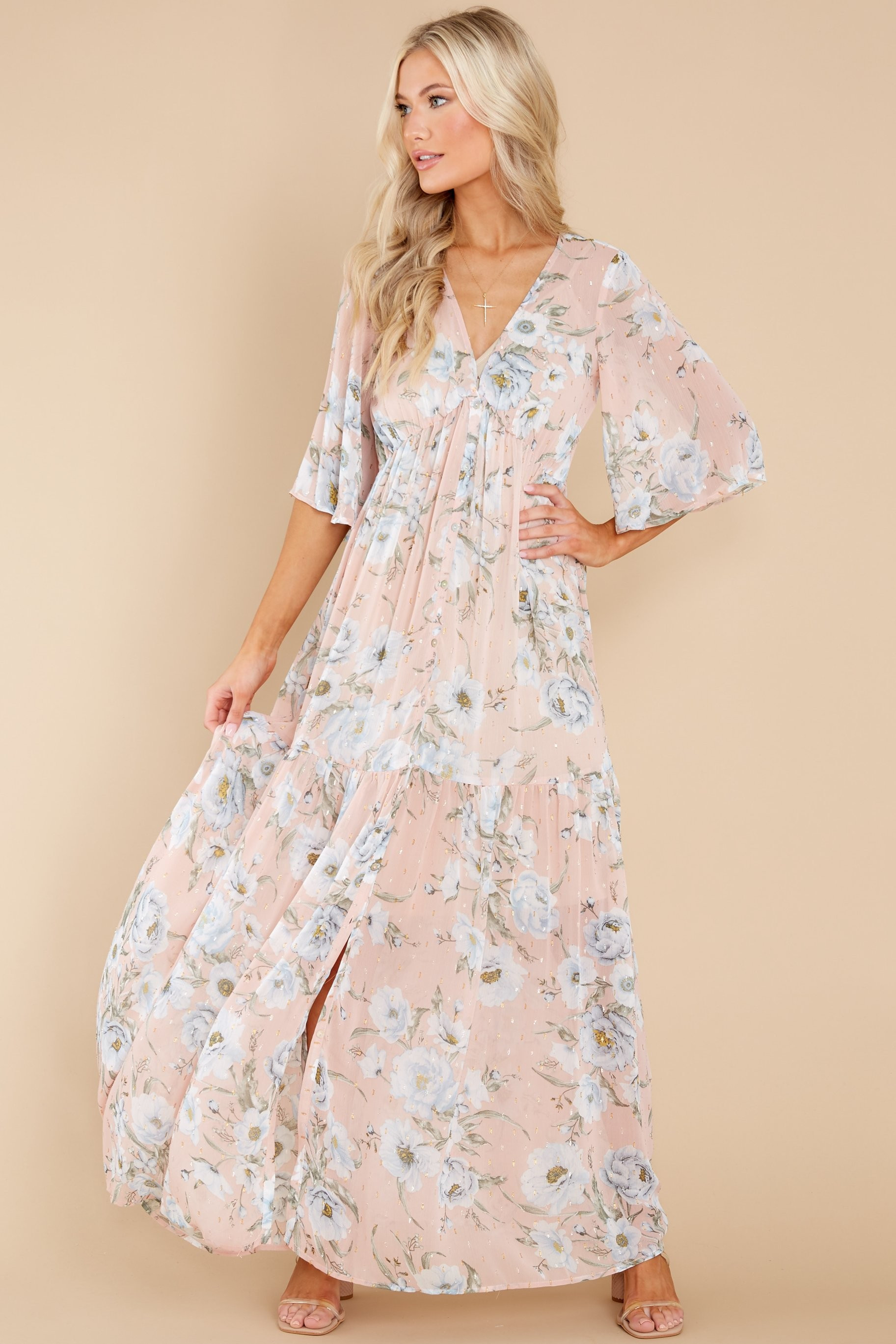 Refreshing Love Blush Pink Floral Print Maxi Dress | Red Dress 