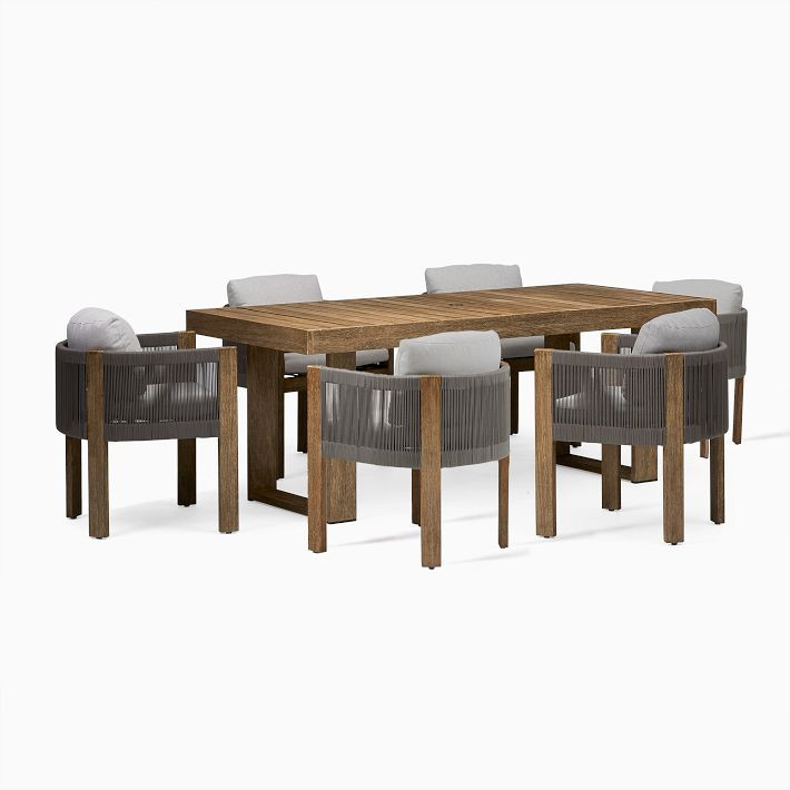 Portside Wood Outdoor Dining Table (76.5") & Porto Dining Chairs Set | West Elm (US)