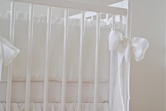 White Crib  bedding, linen crib bedding -  2 pcs- gathered skirt, 4 side bumper - Nursery bedding | Etsy (US)