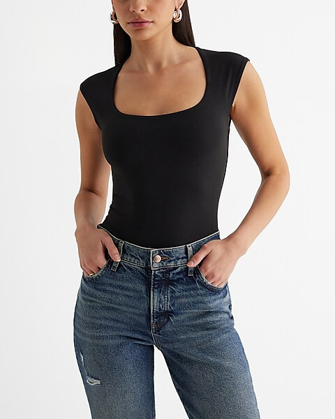 Body Contour High Compression Scoop Neck Cap Sleeve Bodysuit | Express