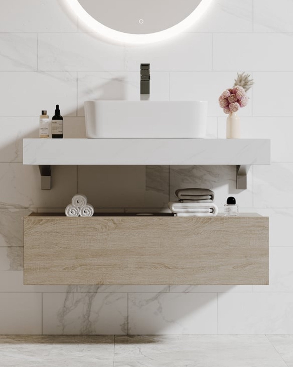 Bathroom Vanity Set 35.4" Modern Floating Bathroom Vanity White And Natural 

#LTKHome #LTKHoliday