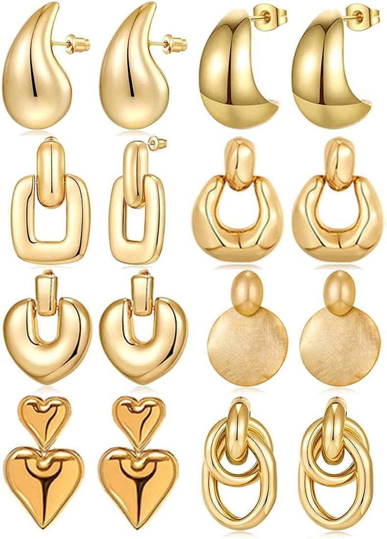 8 Pairs Gold Silver Drop Dangle Earrings for Women Statement Earrings Long Waterdrop Earrings for... | Amazon (US)
