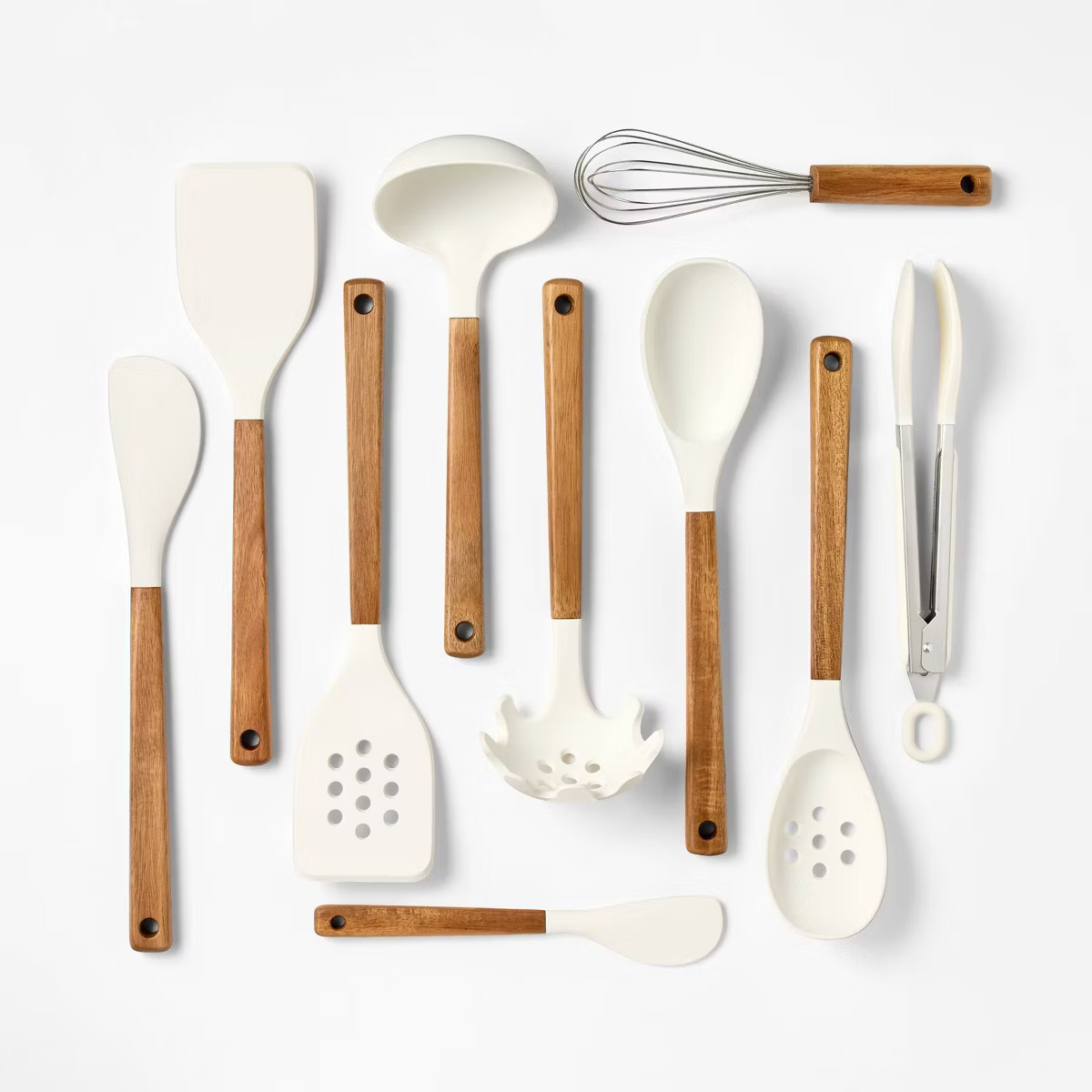 10pc Silicone/Acacia Kitchen Utensil Set Cream - Figmint™ | Target
