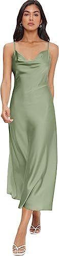 Floerns Women's Spaghetti Strap Cowl Neck Long Slip Satin Silk Midi Dress | Amazon (US)